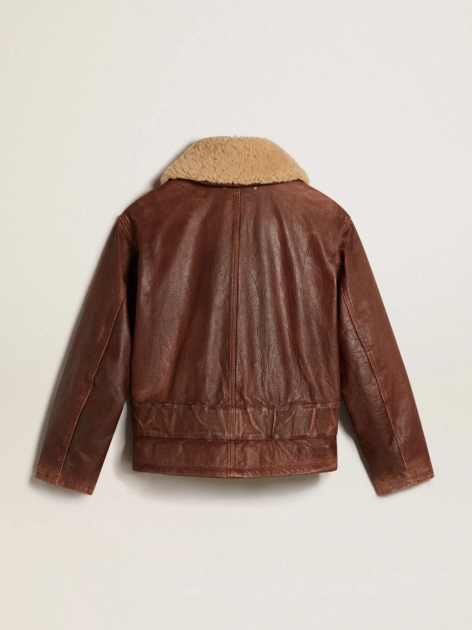 Best Golden Goose Jaqueta cor de madeira com gola de shearling removível Coleção Journey