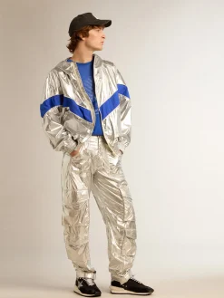 Discount Golden Goose Jaqueta corta-vento masculina de tecido técnico prateado Cor: prateado