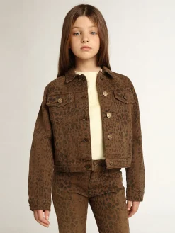 Shop Golden Goose Jaqueta de algodão infantil feminina com estampa animal print jacquard Golden Collection