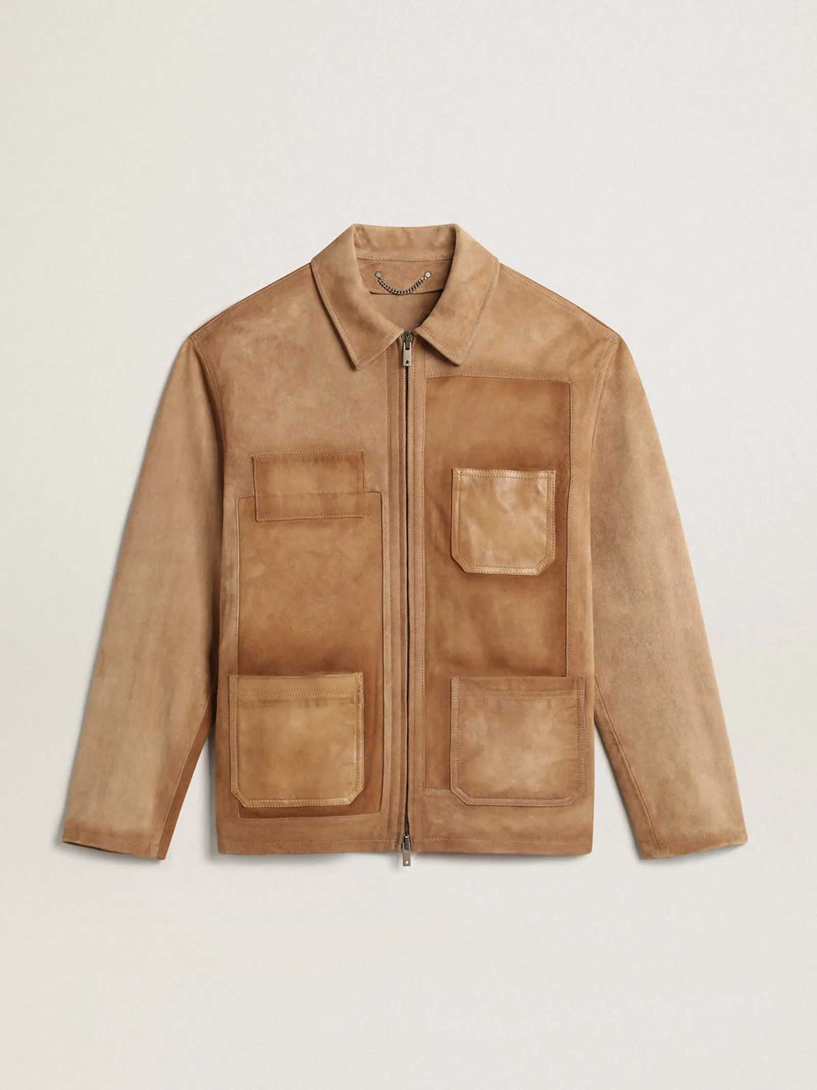 Fashion Golden Goose Jaqueta de couro cor de areia com patch e fecho com zíper Cor: areia