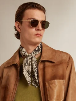 Fashion Golden Goose Jaqueta de couro cor de areia com patch e fecho com zíper Cor: areia