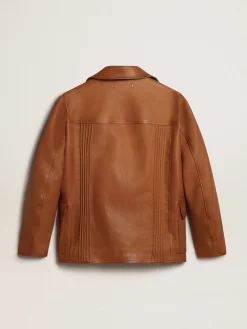 Sale Golden Goose Jaqueta de couro marrom bronze Coleção Journey