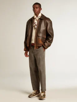 Cheap Golden Goose Jaqueta de couro marrom de inspiração aviador Coleção Journey