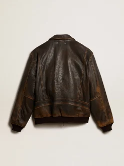 Cheap Golden Goose Jaqueta de couro marrom de inspiração aviador Coleção Journey