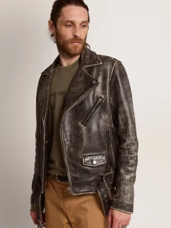 Hot Golden Goose Jaqueta de couro masculina com tratamento desgastado Cor: preto