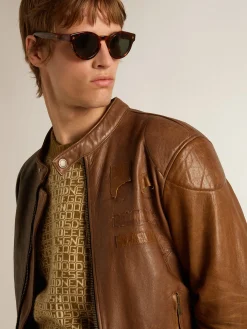 New Golden Goose Jaqueta de napa marrom de inspiração biker Cor: marrom claro e marrom escuro