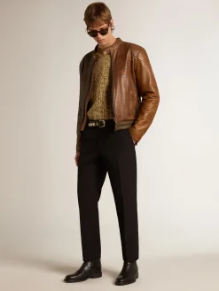 New Golden Goose Jaqueta de napa marrom de inspiração biker Cor: marrom claro e marrom escuro