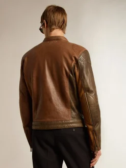 New Golden Goose Jaqueta de napa marrom de inspiração biker Cor: marrom claro e marrom escuro