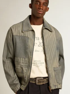 Best Sale Golden Goose Jaqueta jeans masculina com listras e remendos na frente Coleção Journey