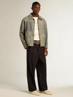 Best Sale Golden Goose Jaqueta jeans masculina com listras e remendos na frente Coleção Journey