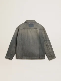 Best Sale Golden Goose Jaqueta jeans masculina com listras e remendos na frente Coleção Journey