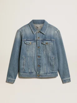 Store Golden Goose Jaqueta jeans masculina com lavagem média Cor: azul