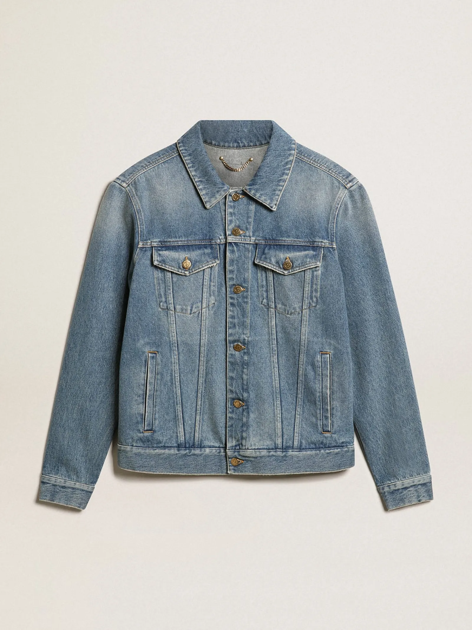 Store Golden Goose Jaqueta jeans masculina com lavagem média Cor: azul