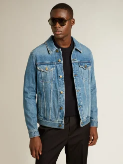 Store Golden Goose Jaqueta jeans masculina com lavagem média Cor: azul