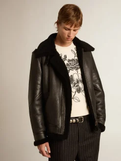 Sale Golden Goose Jaqueta preta de pele de carneiro Coleção Journey