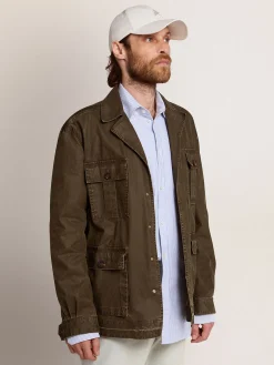 Hot Golden Goose Jaqueta safari masculina de lona verde-militar Cor: verde militar