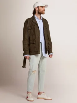 Hot Golden Goose Jaqueta safari masculina de lona verde-militar Cor: verde militar