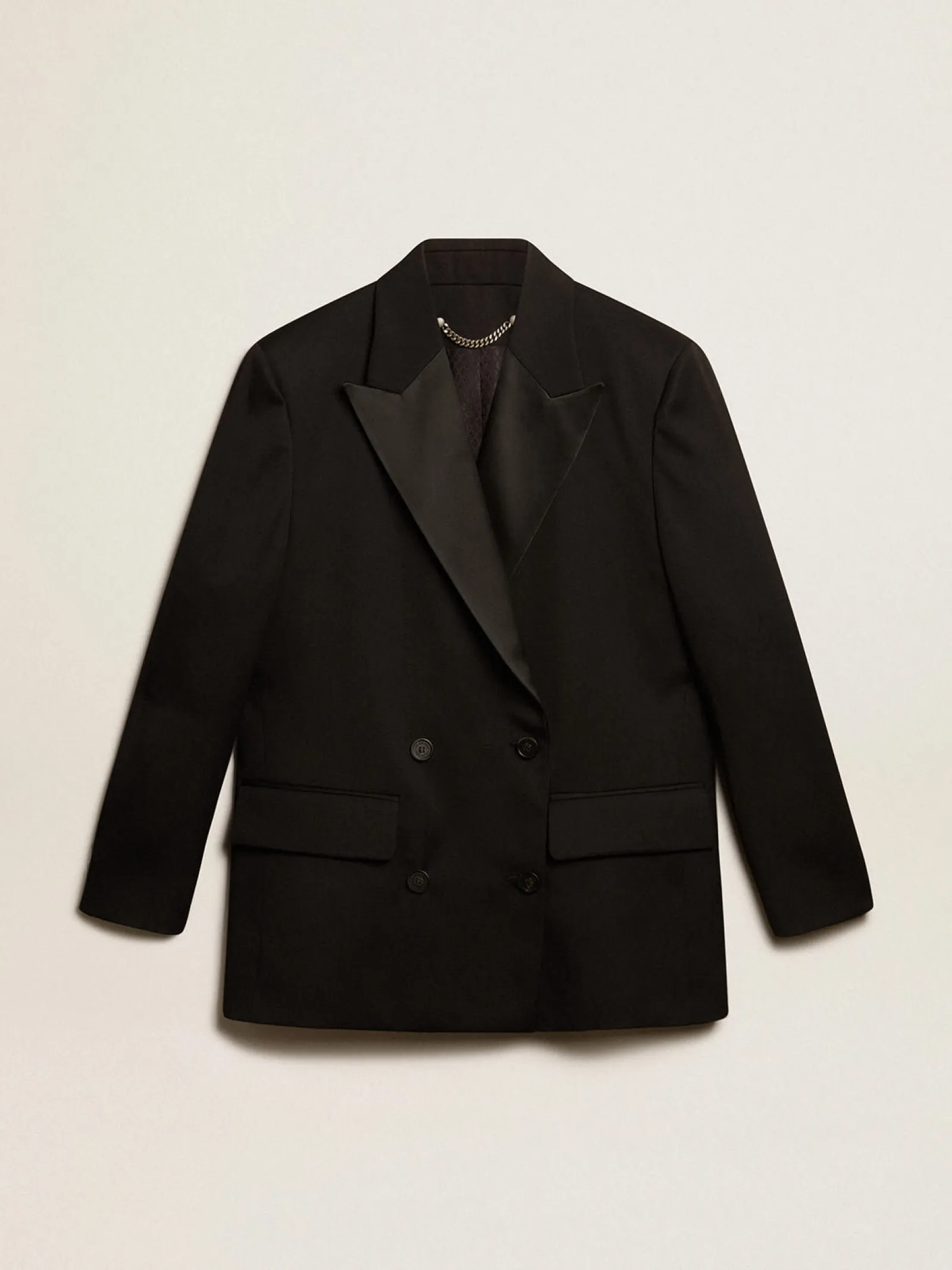 Shop Golden Goose Jaqueta smoking feminina em gabardine de lã preta Coleção Golden