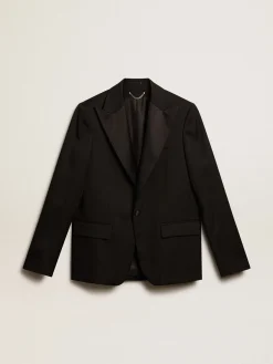 Flash Sale Golden Goose Jaqueta smoking masculina em gabardine de lã preta Coleção Golden