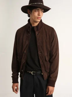 Best Sale Golden Goose Jaqueta Valstar Coleção Golden de suede marrom escuro Cor: marrom escuro