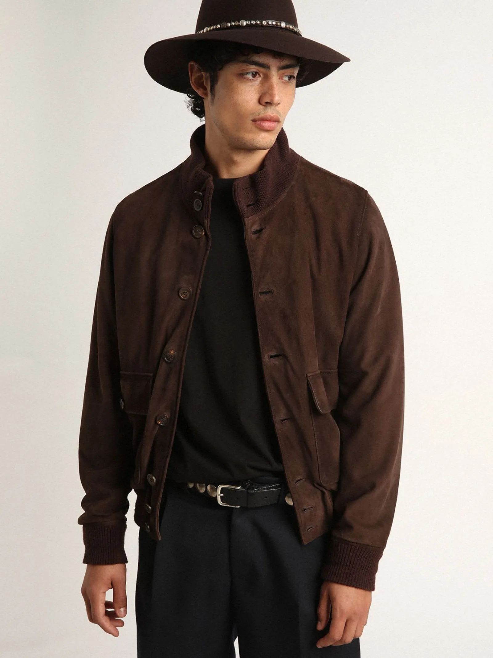 Best Sale Golden Goose Jaqueta Valstar Coleção Golden de suede marrom escuro Cor: marrom escuro