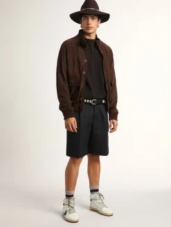 Best Sale Golden Goose Jaqueta Valstar Coleção Golden de suede marrom escuro Cor: marrom escuro