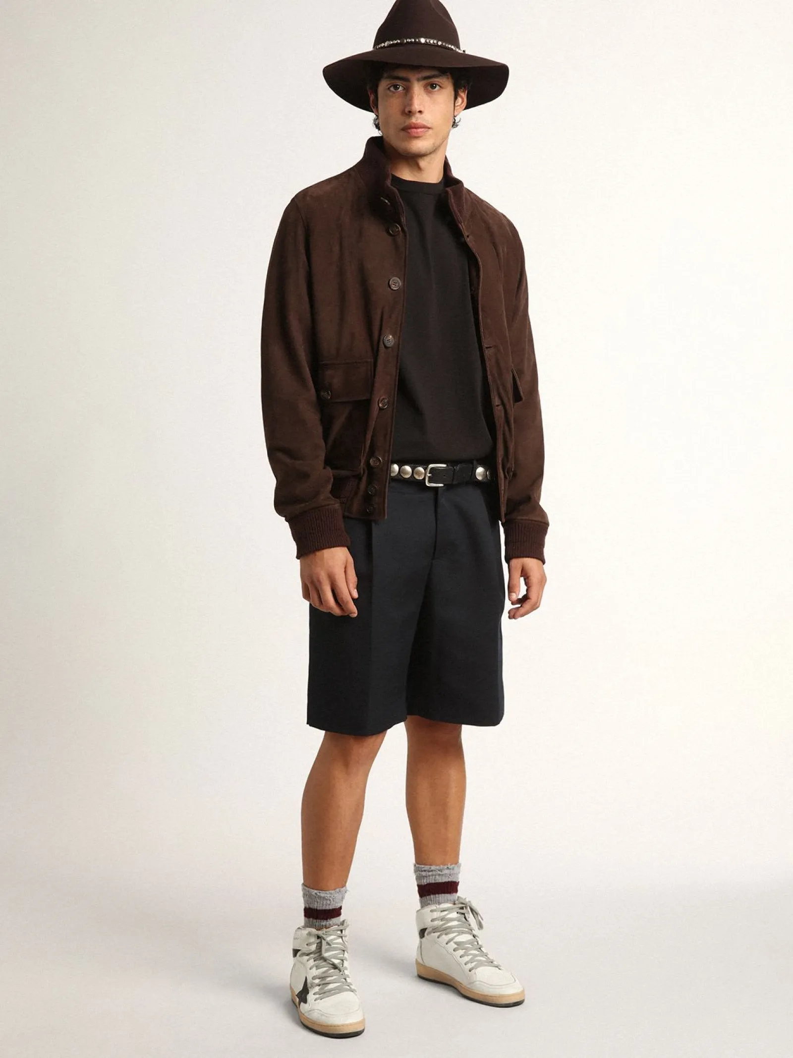 Best Sale Golden Goose Jaqueta Valstar Coleção Golden de suede marrom escuro Cor: marrom escuro
