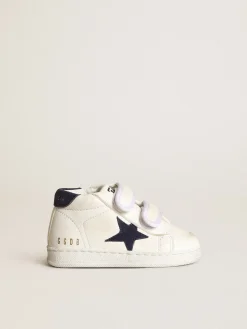 Cheap Golden Goose June de napa com estrela e talão de suede azul-escuro Cabedal de napa branca