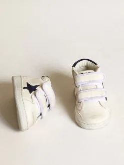 Cheap Golden Goose June de napa com estrela e talão de suede azul-escuro Cabedal de napa branca
