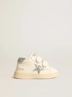 Flash Sale Golden Goose June de napa com estrela e talão de glitter prateado Cabedal de napa branca