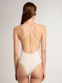 Shop Golden Goose Maiô branco com bordado de pérolas Coleção Resort