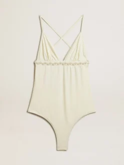 Shop Golden Goose Maiô branco com bordado de pérolas Coleção Resort