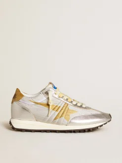 Cheap Golden Goose Marathon feminino com e estrela dourada Cabedal de náilon ripstop prateado