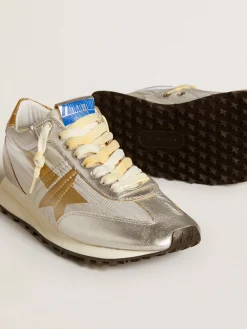 Cheap Golden Goose Marathon feminino com e estrela dourada Cabedal de náilon ripstop prateado