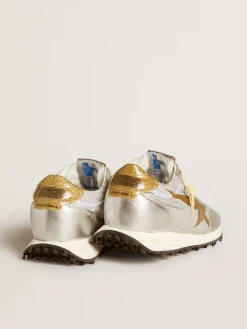 Cheap Golden Goose Marathon feminino com e estrela dourada Cabedal de náilon ripstop prateado