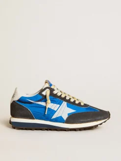 Sale Golden Goose Marathon feminino com cabedal de náilon azul e estrela branca Cabedal de náilon azul royal