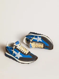 Sale Golden Goose Marathon feminino com cabedal de náilon azul e estrela branca Cabedal de náilon azul royal