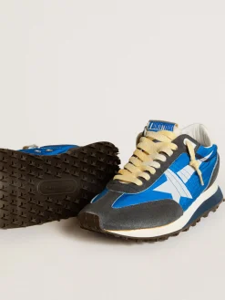 Sale Golden Goose Marathon feminino com cabedal de náilon azul e estrela branca Cabedal de náilon azul royal