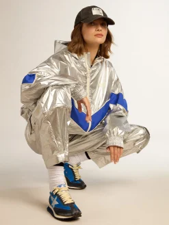 Sale Golden Goose Marathon feminino com cabedal de náilon azul e estrela branca Cabedal de náilon azul royal