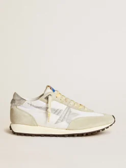 Flash Sale Golden Goose Marathon masculino com e estrela prateada Cabedal de náilon branco