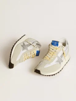 Flash Sale Golden Goose Marathon masculino com e estrela prateada Cabedal de náilon branco