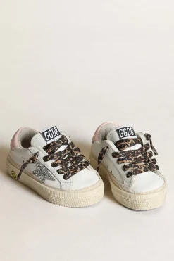 Store Golden Goose May com estrela de glitter prateado e talão de couro rosa Cor: branco