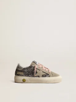 Cheap Golden Goose May Junior de glitter antracite com estrela de suede havana-rosado Cabedal de glitter antracite