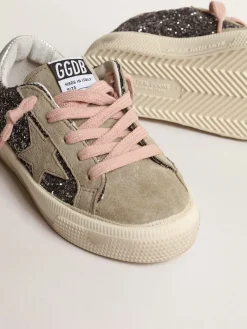 Cheap Golden Goose May Junior de glitter antracite com estrela de suede havana-rosado Cabedal de glitter antracite