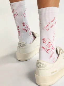 Cheap Golden Goose Meias brancas com estampa de inscrição vermelha Cor: branco