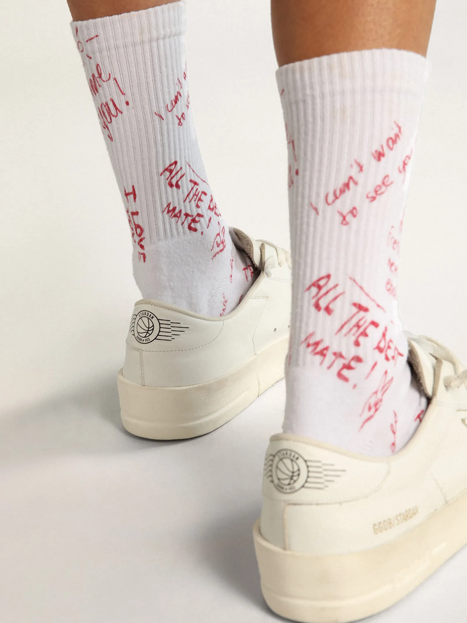 Cheap Golden Goose Meias brancas com estampa de inscrição vermelha Cor: branco