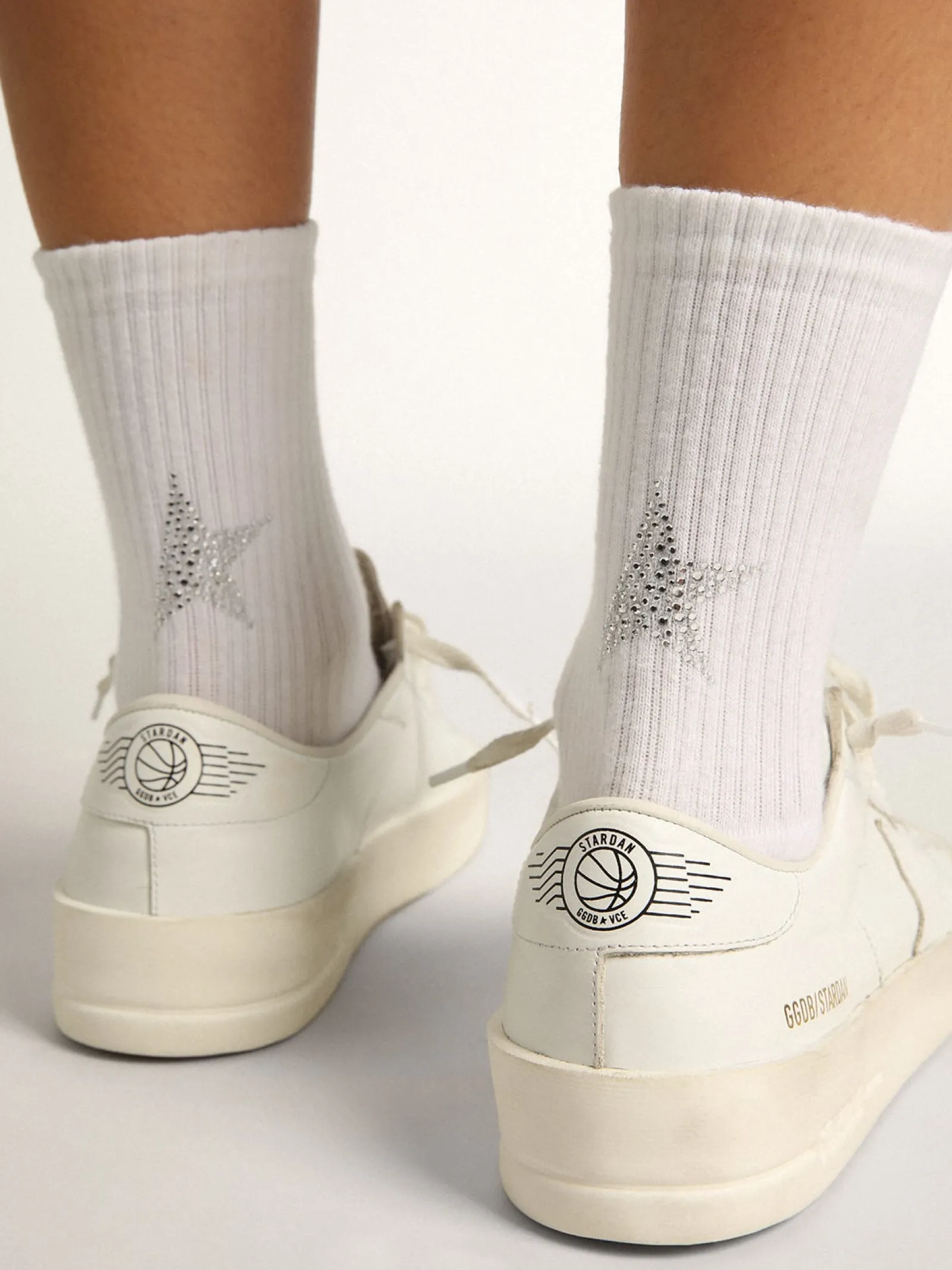Hot Golden Goose Meias brancas com estrela de cristal na parte de trás Cor: branco
