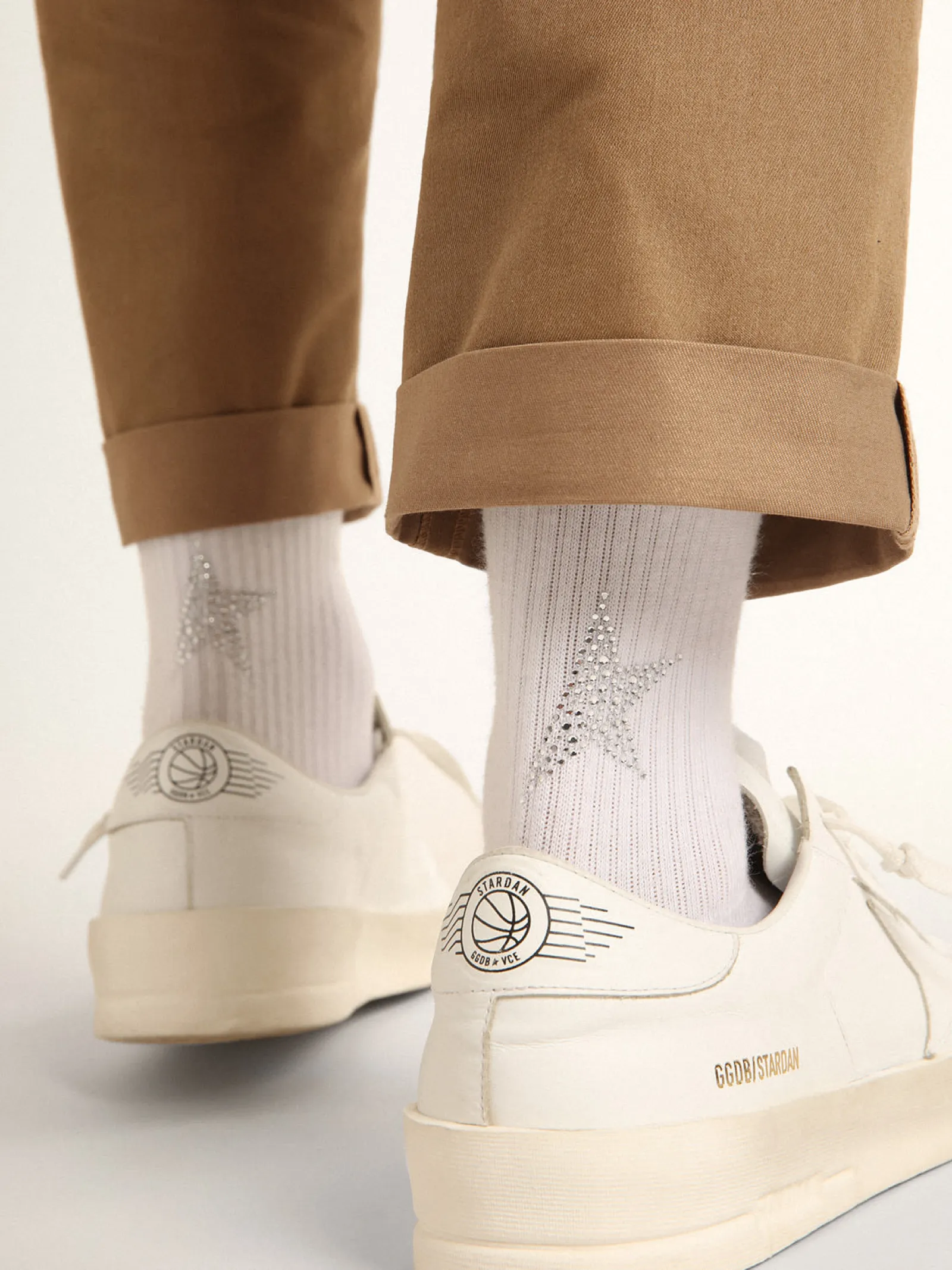 Hot Golden Goose Meias brancas com estrela de cristal na parte de trás Cor: branco