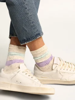 Best Golden Goose Meias brancas com tratamento desgastado com listras lilás e azul bebê Cor: branco papiro