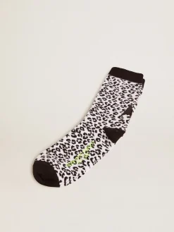 New Golden Goose Meias branco e preto com estampa de leopardo e estrela preta na parte de trás Cor: branco e preto